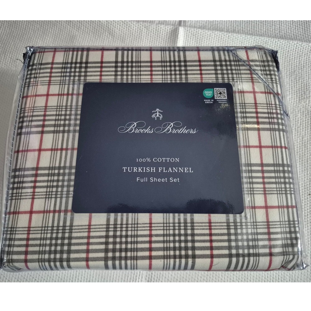 Brooks Brothers 100% Cotton Turkish‎ Flannel Full Sheet Set Plaid